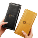 Carteira Longa Feminina com Hardware Dourado – Modelo Double-Fold com Porta-Cartões e Forro em Poliéster (Preta/Vinho)