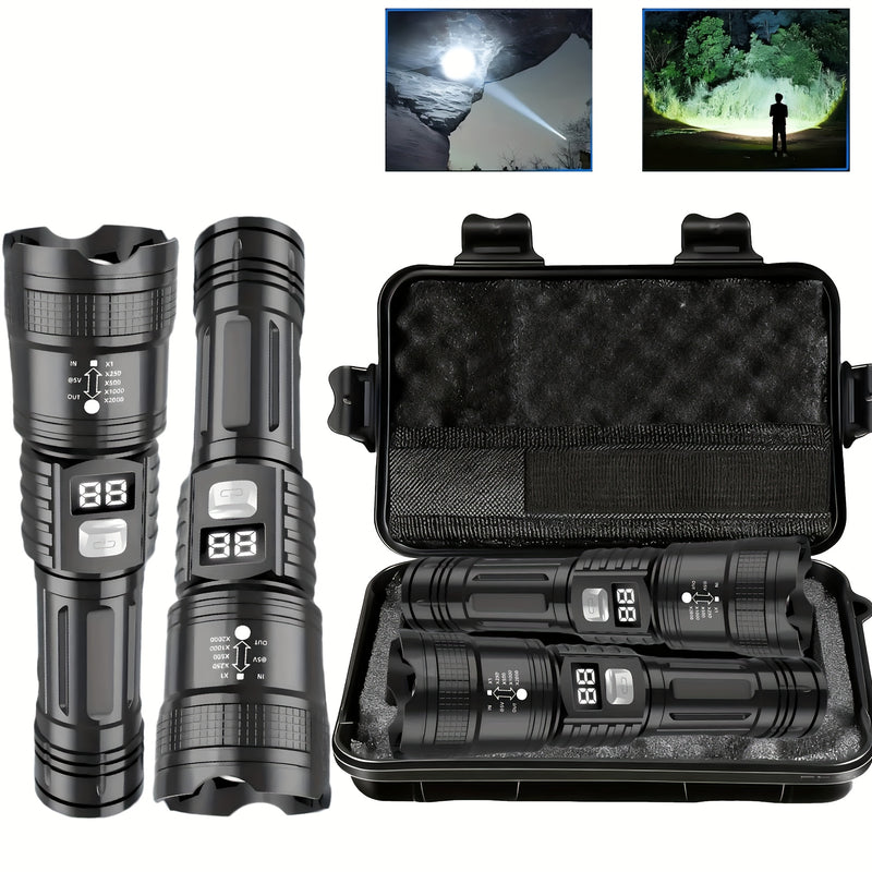 Lanterna Profissional Telescópica Recarregável com Estojo de Armazenamento — Super Brilhante, Longo Alcance e Tela LCD para Atividades Outdoor