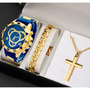 Kit Masculino Gold Premium – Colar Banhado a Ouro + Pingente Cruz + Pulseira de Luxo