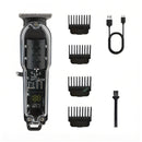Máquina de Cortar Cabelo Profissional – Aparador Elétrico Transparente, LCD Inteligente, Sem Fio para Homens