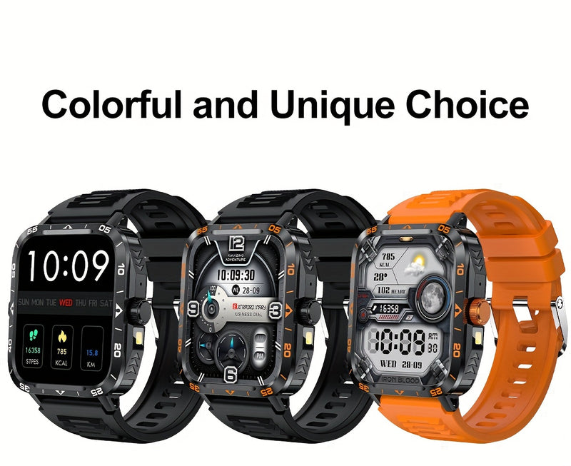 Relógio Inteligente Militar com Bússola, Altímetro, Barômetro e +100 Esportes – Bateria de Longa Duração 300mAh + Clima em Tempo Real – Perfeito pra Aventura e Dia a Dia!