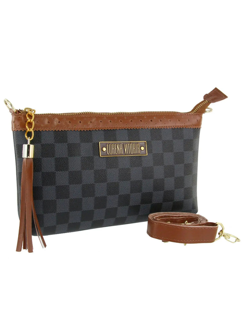 Bolsa Feminina Quadriculada Xadrez Alça Tranversal com Regulagem