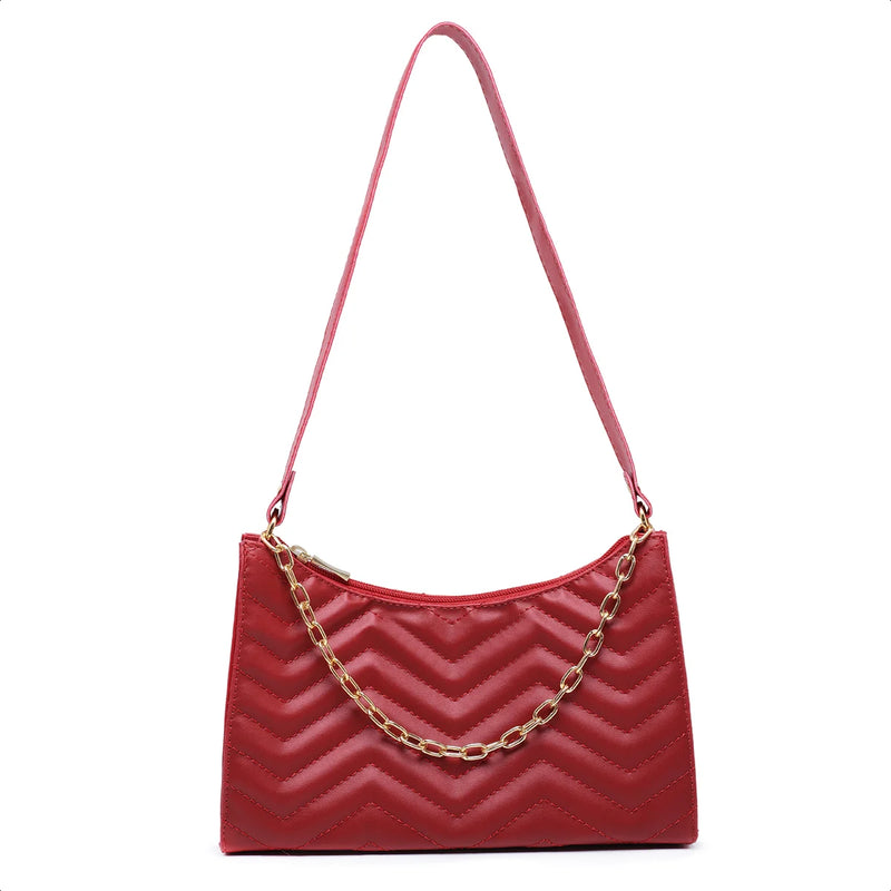 Bolsa Feminina Meia Lua com Corrente Decorativa e Alça Transversal