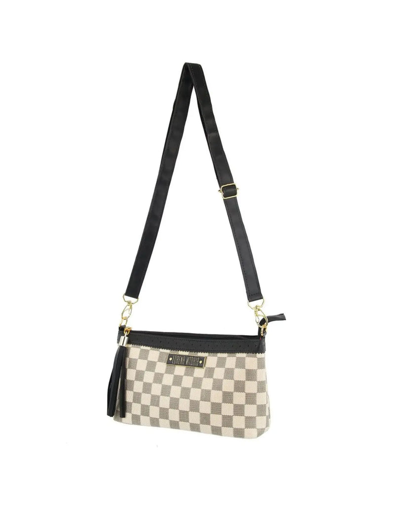 Bolsa Feminina Quadriculada Xadrez Alça Tranversal com Regulagem