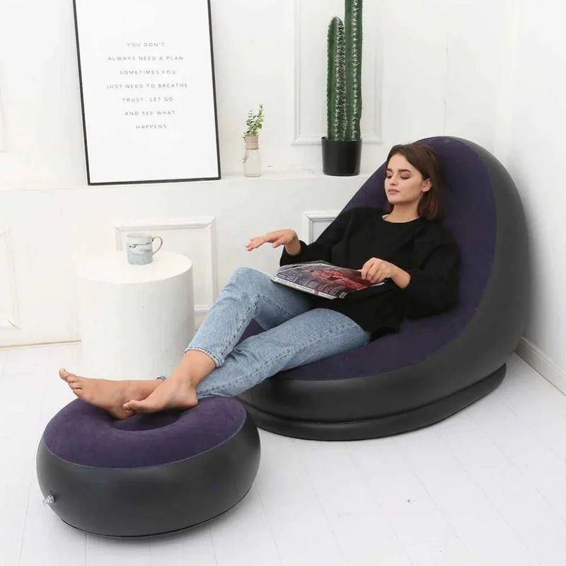 Sofá Poltrona Inflável Impermeavel, Puff Para Descanso Com Almofada de Pé Confortavel e Bomba de Ar Inclusa Ultra Lounge