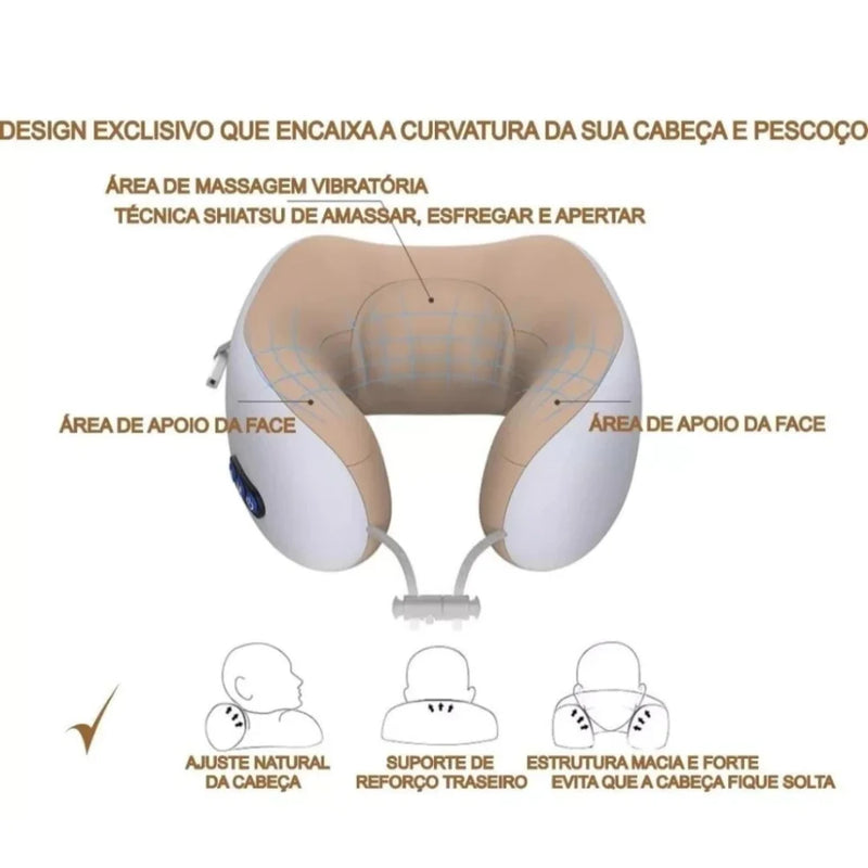 Almofada de pescoço de espuma massageadora com carregamento USB