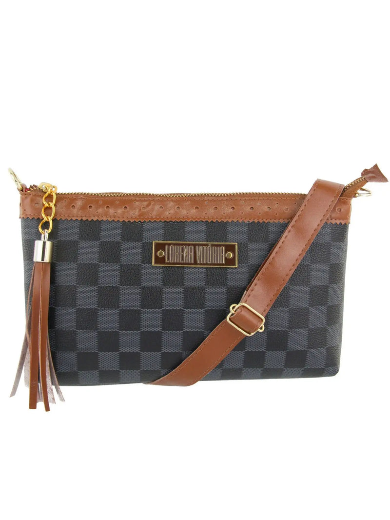 Bolsa Feminina Quadriculada Xadrez Alça Tranversal com Regulagem