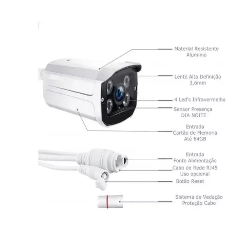 Camera Wireless Wifi Externa 2 Antena 1080p hd Full Dia E Noite
