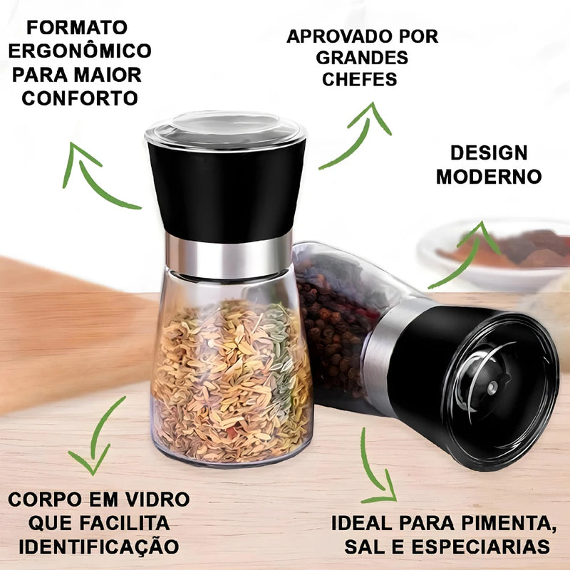Moedor Temperos, Sal, Pimenta e Especiarias Triturador de Vidro e Inox