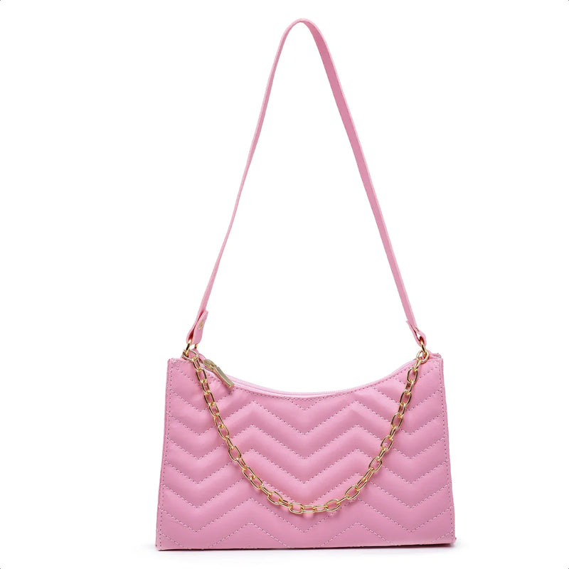 Bolsa Feminina Meia Lua com Corrente Decorativa e Alça Transversal