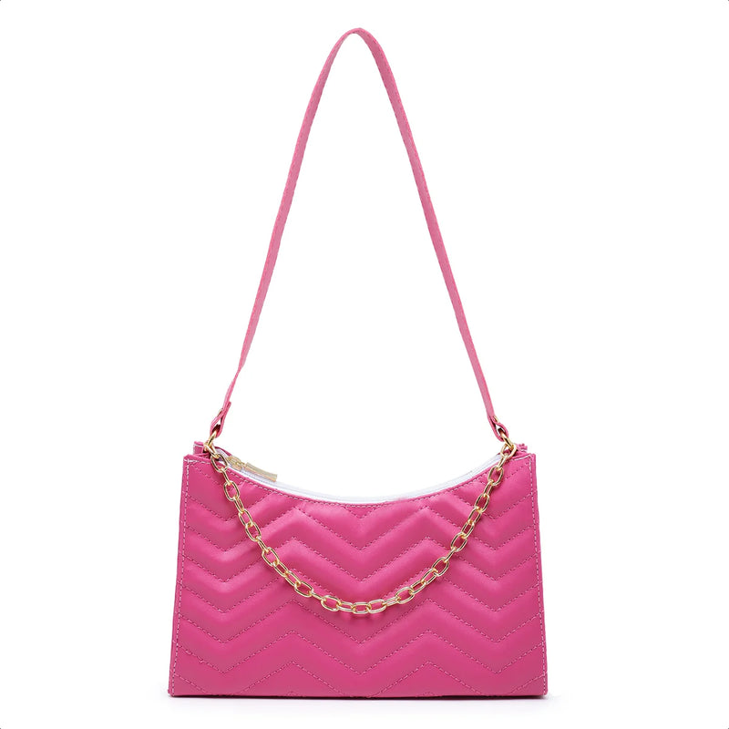 Bolsa Feminina Meia Lua com Corrente Decorativa e Alça Transversal