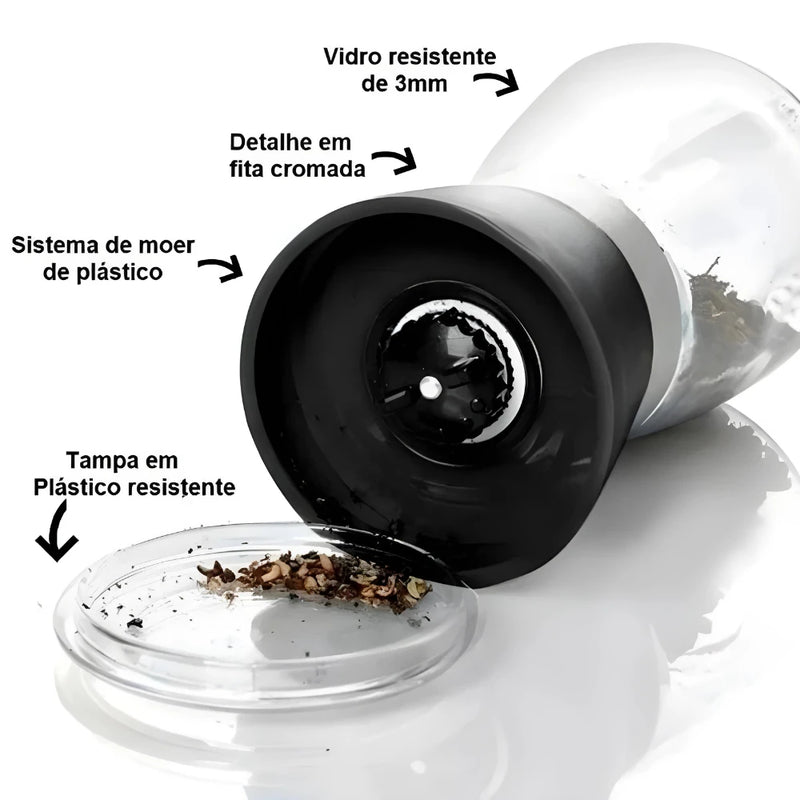 Moedor Temperos, Sal, Pimenta e Especiarias Triturador de Vidro e Inox
