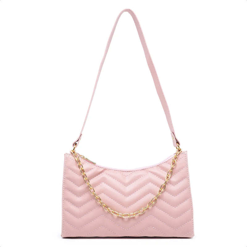 Bolsa Feminina Meia Lua com Corrente Decorativa e Alça Transversal