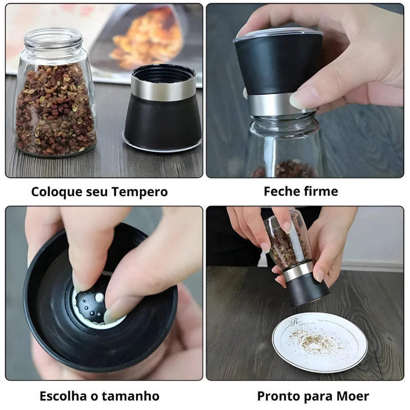 Moedor Temperos, Sal, Pimenta e Especiarias Triturador de Vidro e Inox