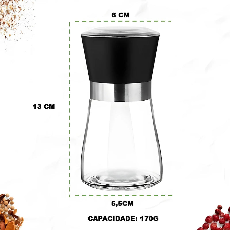 Moedor Temperos, Sal, Pimenta e Especiarias Triturador de Vidro e Inox