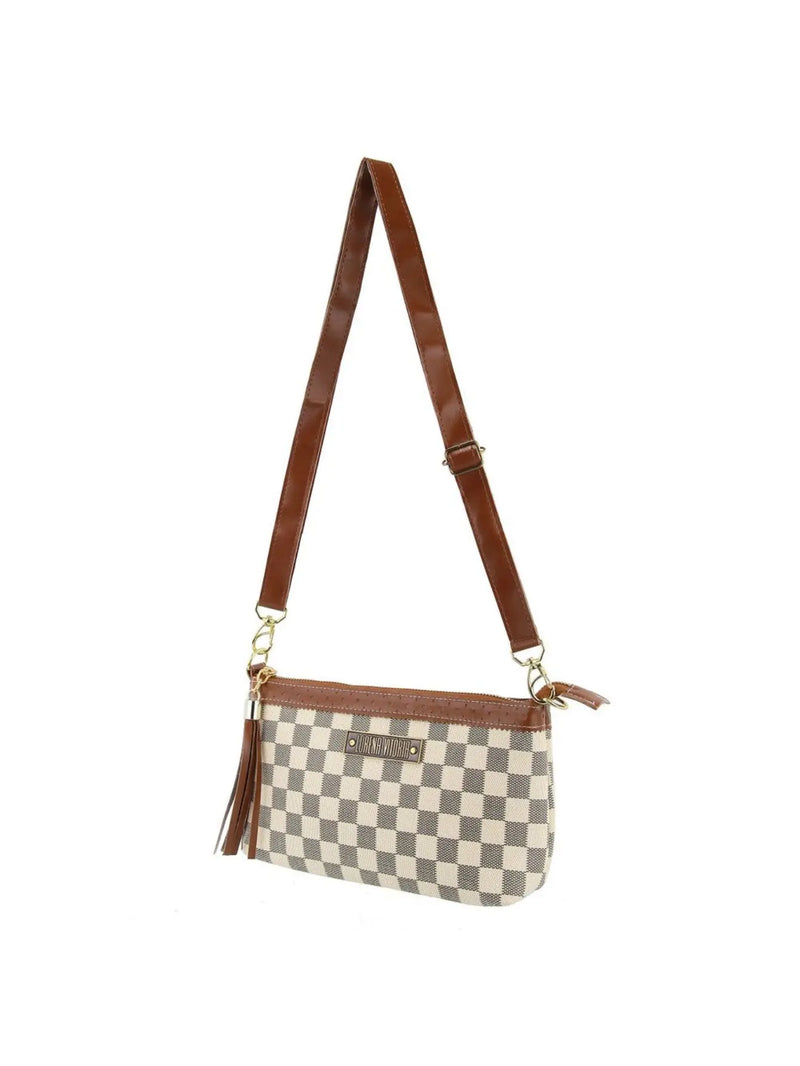 Bolsa Feminina Quadriculada Xadrez Alça Tranversal com Regulagem