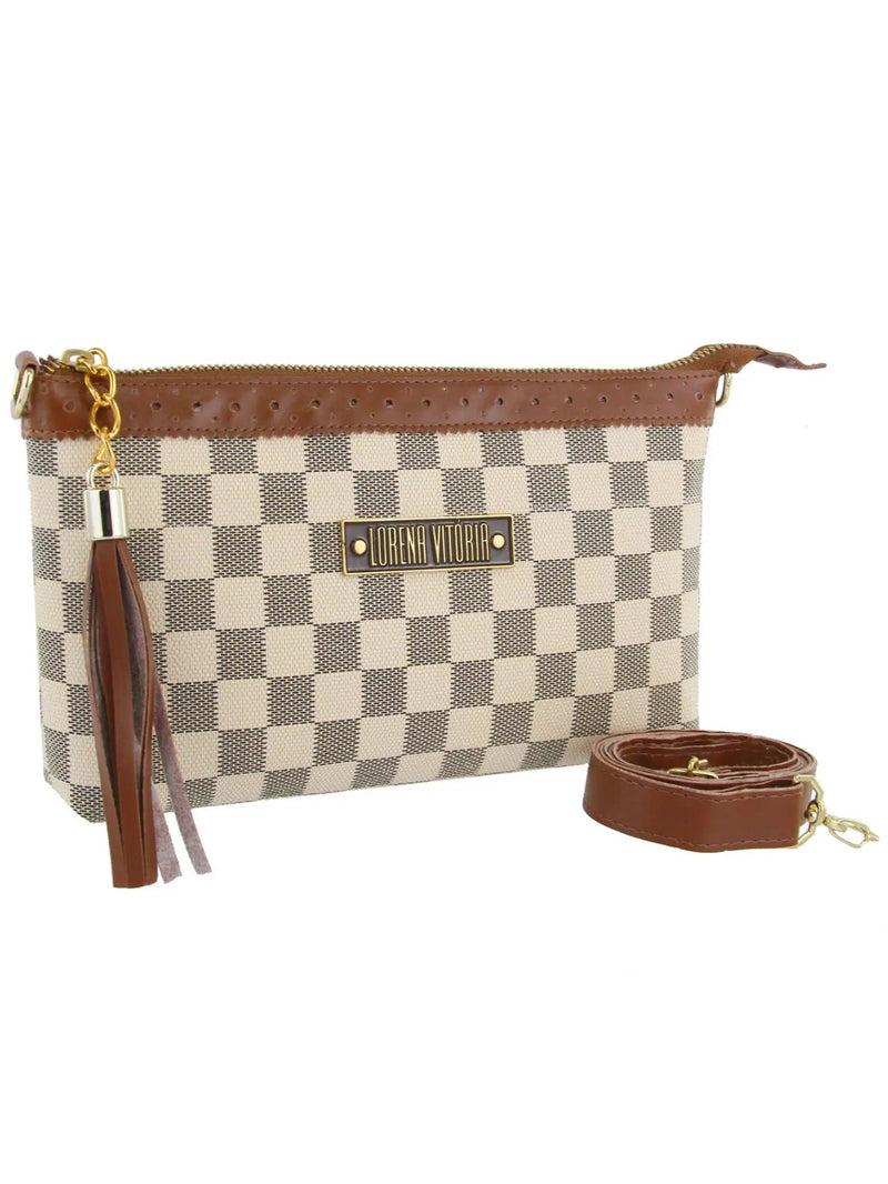 Bolsa Feminina Quadriculada Xadrez Alça Tranversal com Regulagem