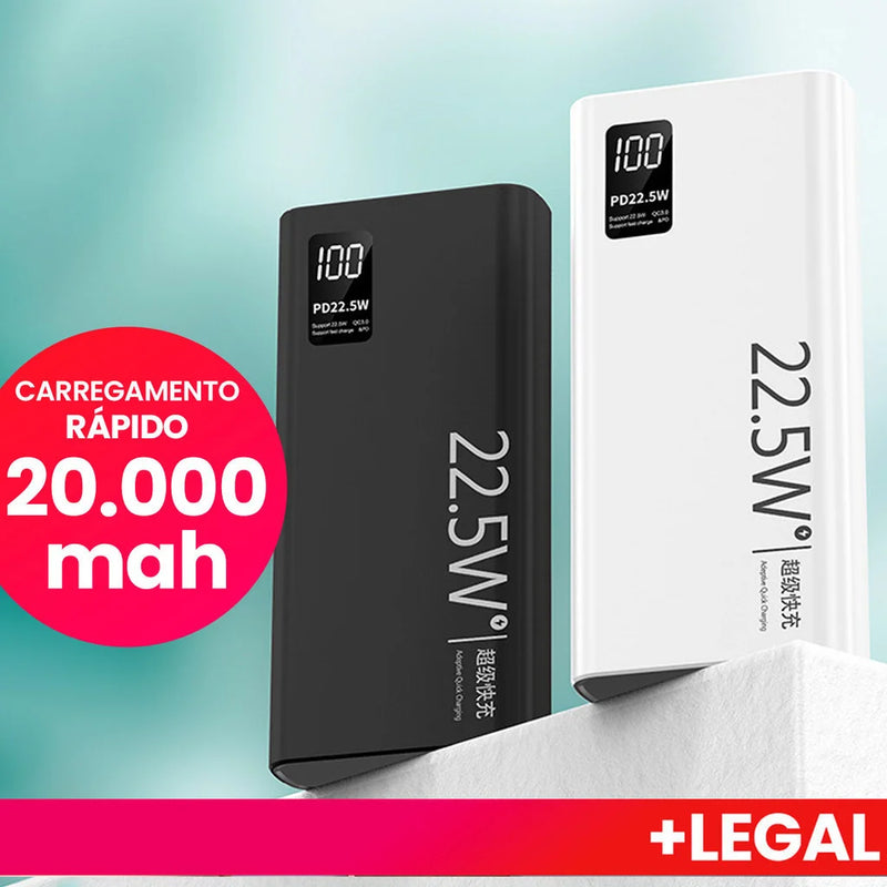 Carregador Portátil Power Bank 20000mAh Turbo – Display LCD e Carga Rápida