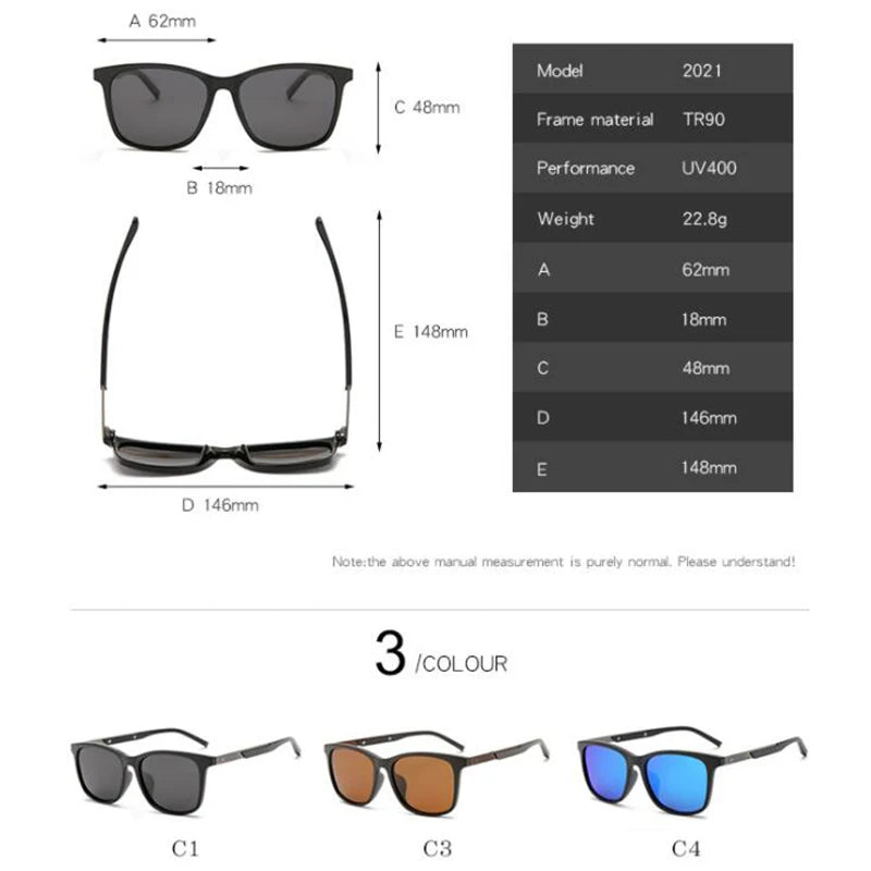 Óculos de Sol Quadrados Polarizados Anti-Reflexo com Grau para Homens e Mulheres – TR90 para Direção, Dioptrias de 0 a -6.0