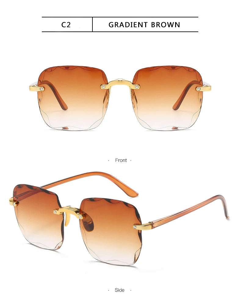 Óculos de Sol de Luxo Quadrado Sem Aro – Moda Verão UV400