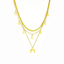 Colar Feminino 3 em 1 em Aço Inoxidável Dourado – Pingente Lua e Estrelas Estilo Vintage