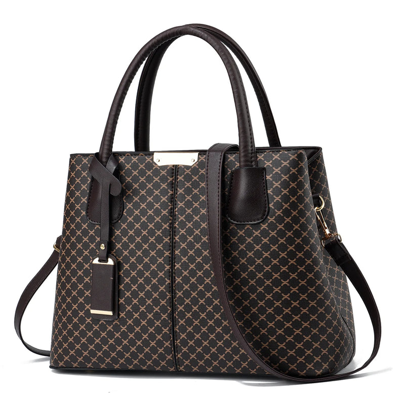 Bolsa Elegante Feminina com Estampa Xadrez Floral – Versátil, com Zíper, Alça Ajustável e Forro em Poliéster