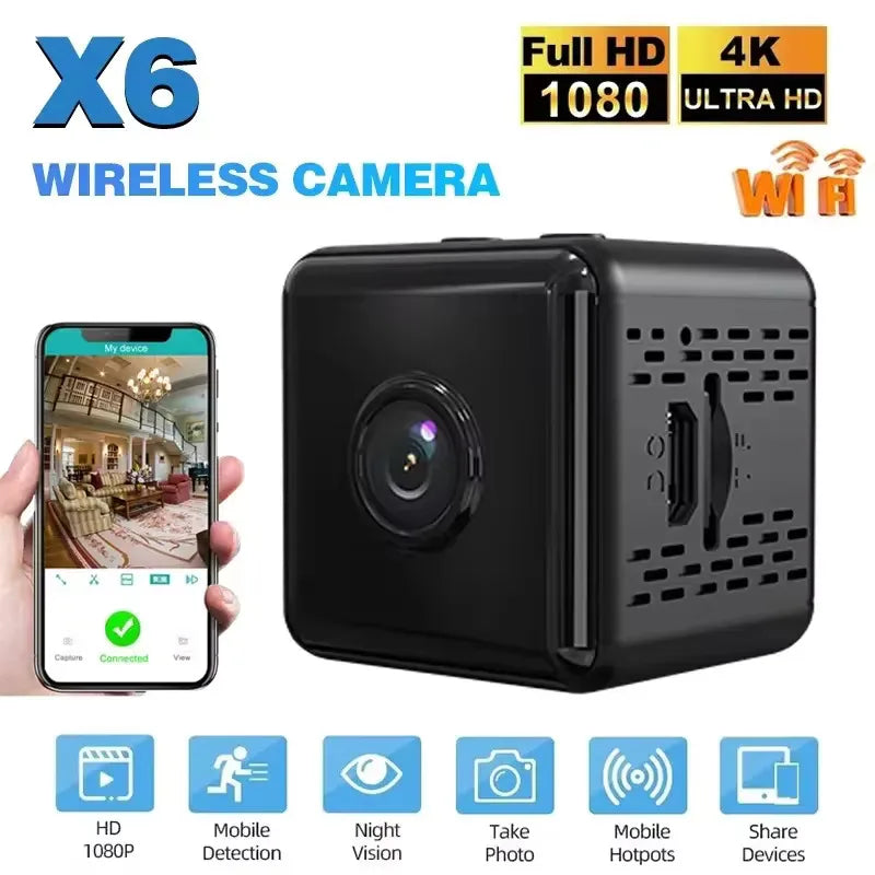 Câmera Mini X6 Wi-Fi 1080P – Segurança Sem Fio com Visão Noturna e Bateria Integrada