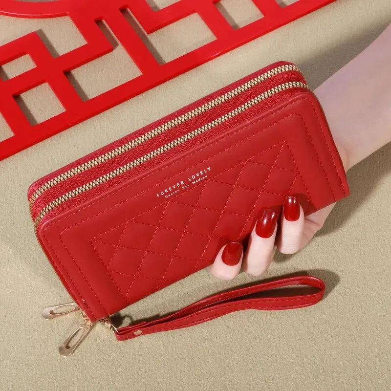Carteira Feminina Longa de Couro PU – Luxuosa, com Duplo Zíper, Porta Cartões, Porta Moedas com Tassel e Espaço para Celular