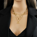 Colar Feminino 3 em 1 em Aço Inoxidável Dourado – Pingente Lua e Estrelas Estilo Vintage