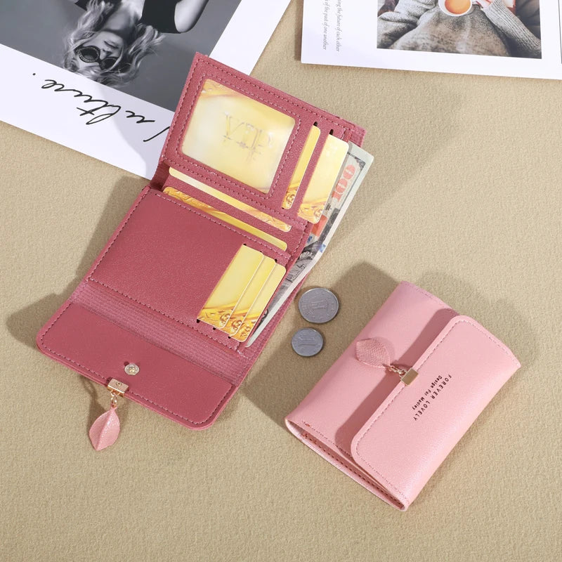 Carteira Trifold Feminina com Design Minimalista – Clutch Casual com Porta-Cartões e Porta-Moedas