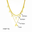 Colar Feminino 3 em 1 em Aço Inoxidável Dourado – Pingente Lua e Estrelas Estilo Vintage