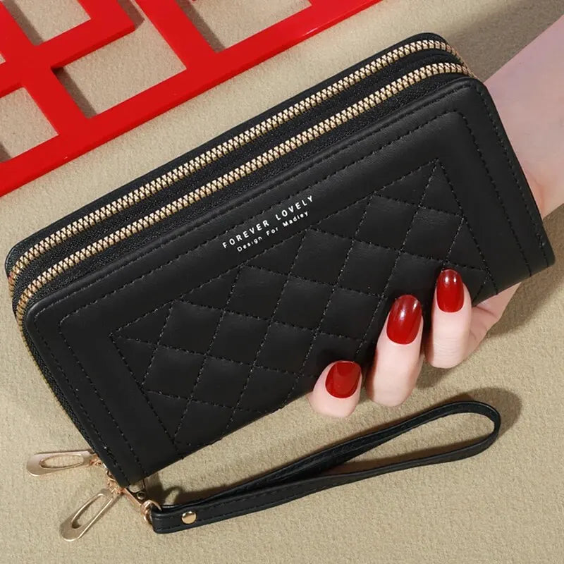Carteira Feminina Longa de Couro PU – Luxuosa, com Duplo Zíper, Porta Cartões, Porta Moedas com Tassel e Espaço para Celular