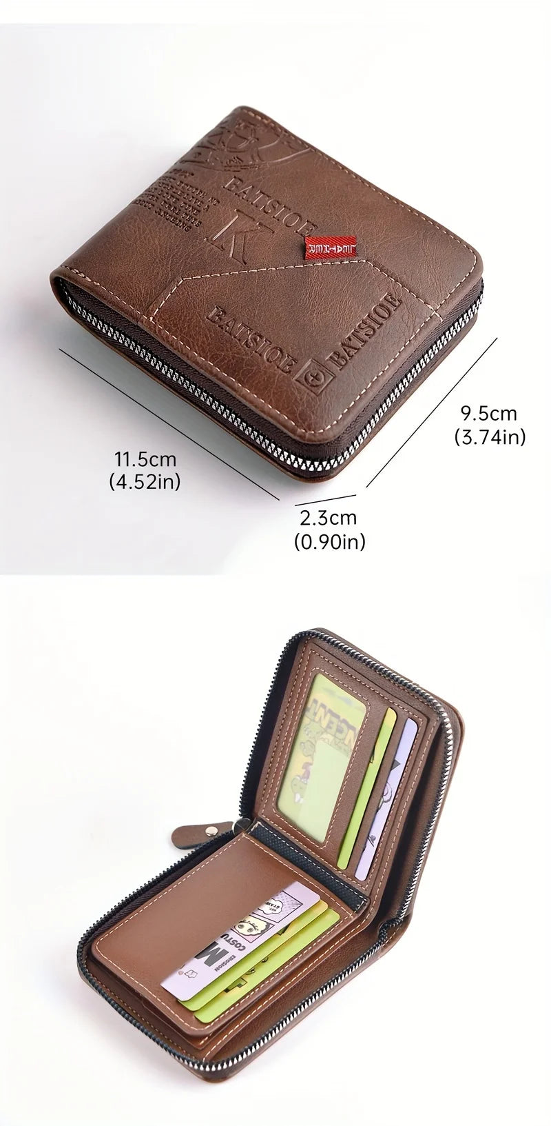 Carteira Masculina Compacta em Couro PU – Com Zíper, Porta-Cartões e Porta-Moedas