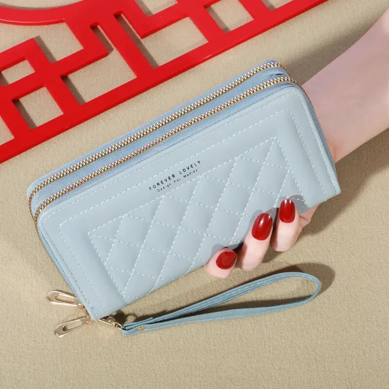 Carteira Feminina Longa de Couro PU – Luxuosa, com Duplo Zíper, Porta Cartões, Porta Moedas com Tassel e Espaço para Celular