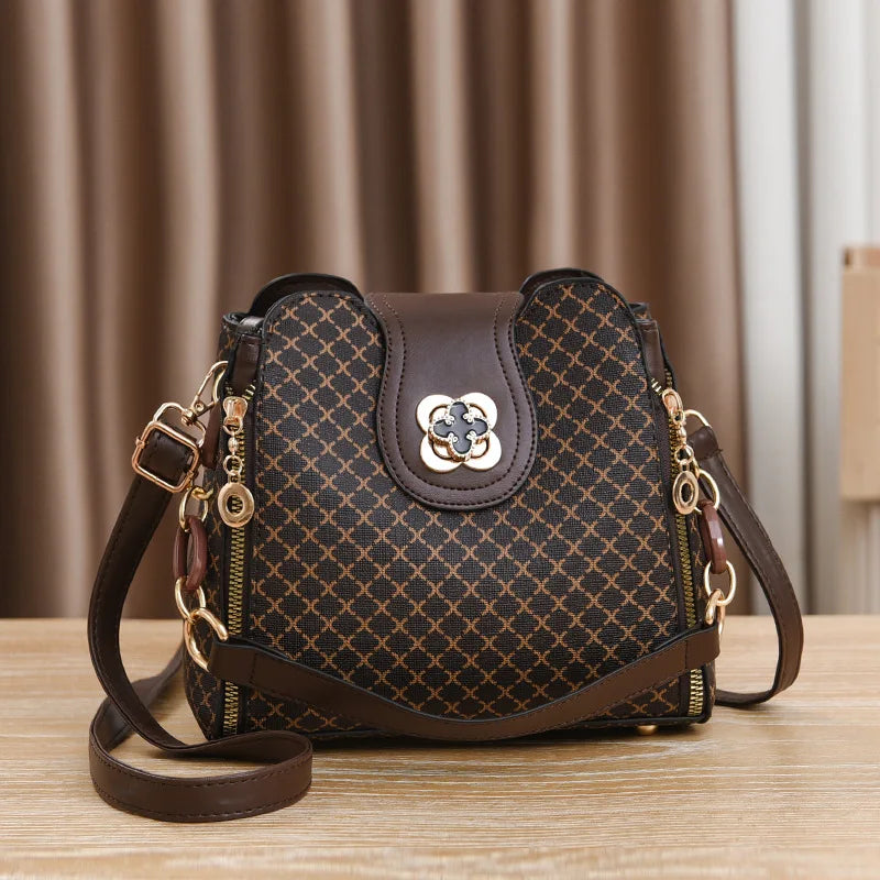 Bolsa Feminina Estilo Bucket – Design Luxuoso, Estampa Xadrez e Alça Transversal