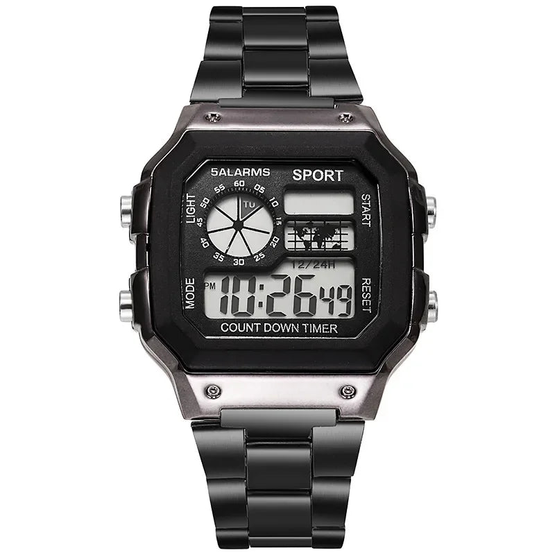 Relógio Masculino Mayzhisu Digital de Luxo – Pulseira de Aço, Estilo Militar e Esporte LED