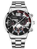 Kit Masculino Business: Relógio de Quartzo em Liga Prateada com Calendário + Pulseiras e Colar Cubano