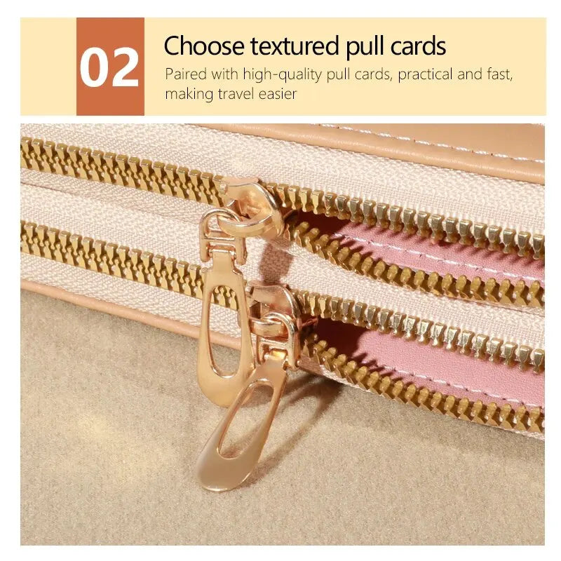 Carteira Feminina Longa de Couro PU – Luxuosa, com Duplo Zíper, Porta Cartões, Porta Moedas com Tassel e Espaço para Celular