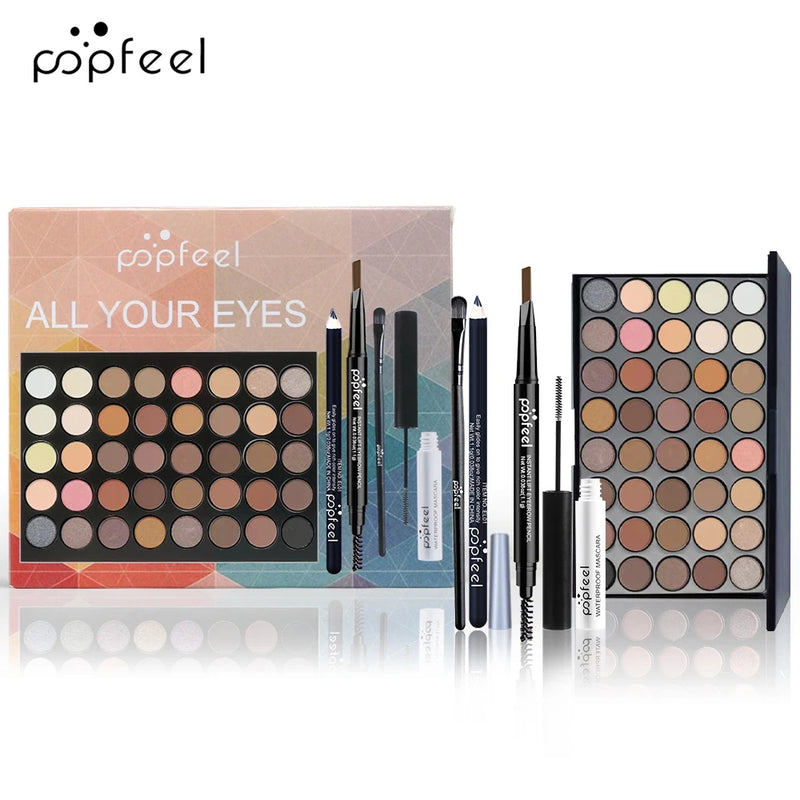Kit Maquiagem Popfeel para Olhos com Paleta de Sombras, Lápis de Sobrancelha e Acessórios