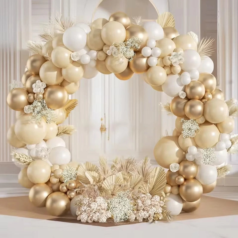 Arco de Balões Branco e Ouro 110 Peças | Kit Completo para Decoração de Festa, Batizado e Aniversário