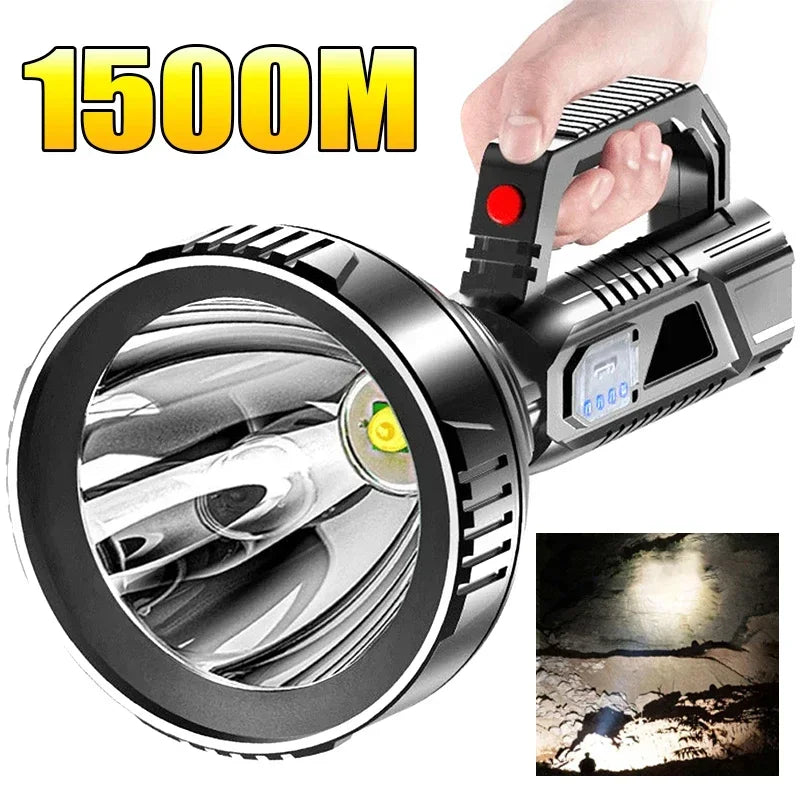 Lanterna LED Recarregável de Alta Potência – Holofote Potente, À Prova d’Água, Ideal para Pesca, Camping e Emergências