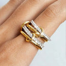 Conjunto de Anéis Femininos Bicolor com 4 Peças em Cobre Hipoalergênico – Estilo INS para Empilhamento