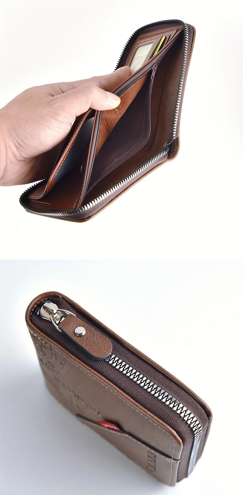Carteira Masculina Compacta em Couro PU – Com Zíper, Porta-Cartões e Porta-Moedas