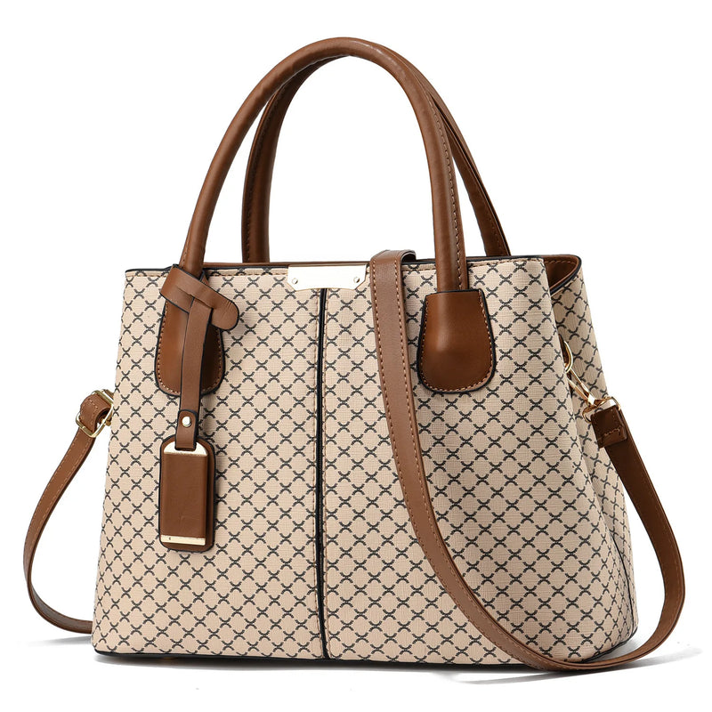 Bolsa Elegante Feminina com Estampa Xadrez Floral – Versátil, com Zíper, Alça Ajustável e Forro em Poliéster