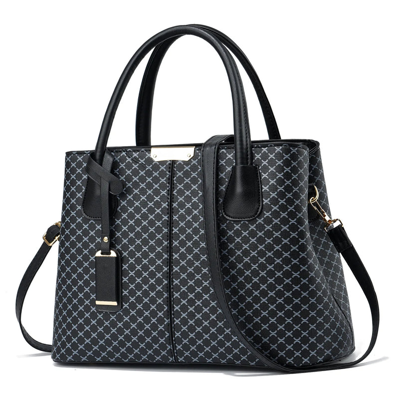 Bolsa Elegante Feminina com Estampa Xadrez Floral – Versátil, com Zíper, Alça Ajustável e Forro em Poliéster