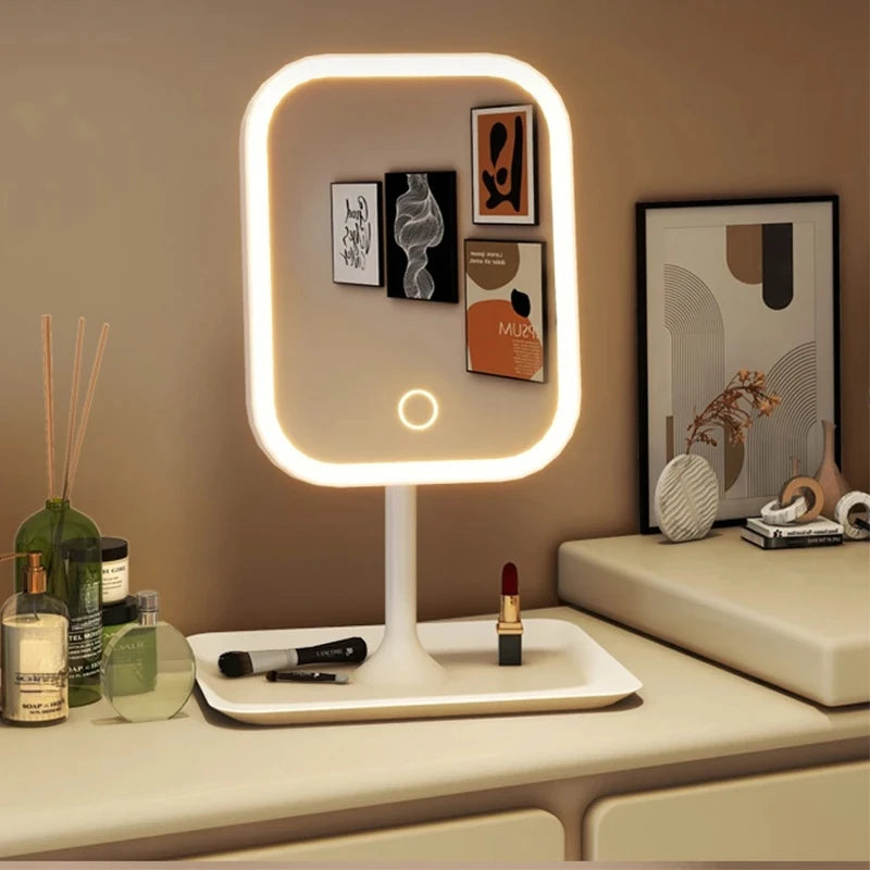 Espelho de Maquiagem com LED 3 Cores, Controle Touch e Design Moderno para Mesa ou Penteadeira