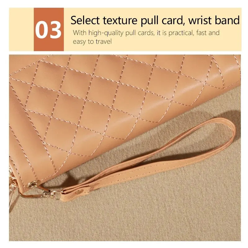 Carteira Feminina Longa de Couro PU – Luxuosa, com Duplo Zíper, Porta Cartões, Porta Moedas com Tassel e Espaço para Celular