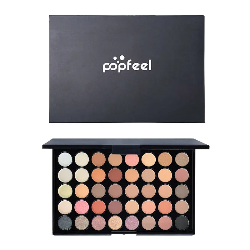 Paleta de Sombras Popfeel 40 Cores – Tons Marrons e Rosados, Longa Duração, Maquiagem Fácil