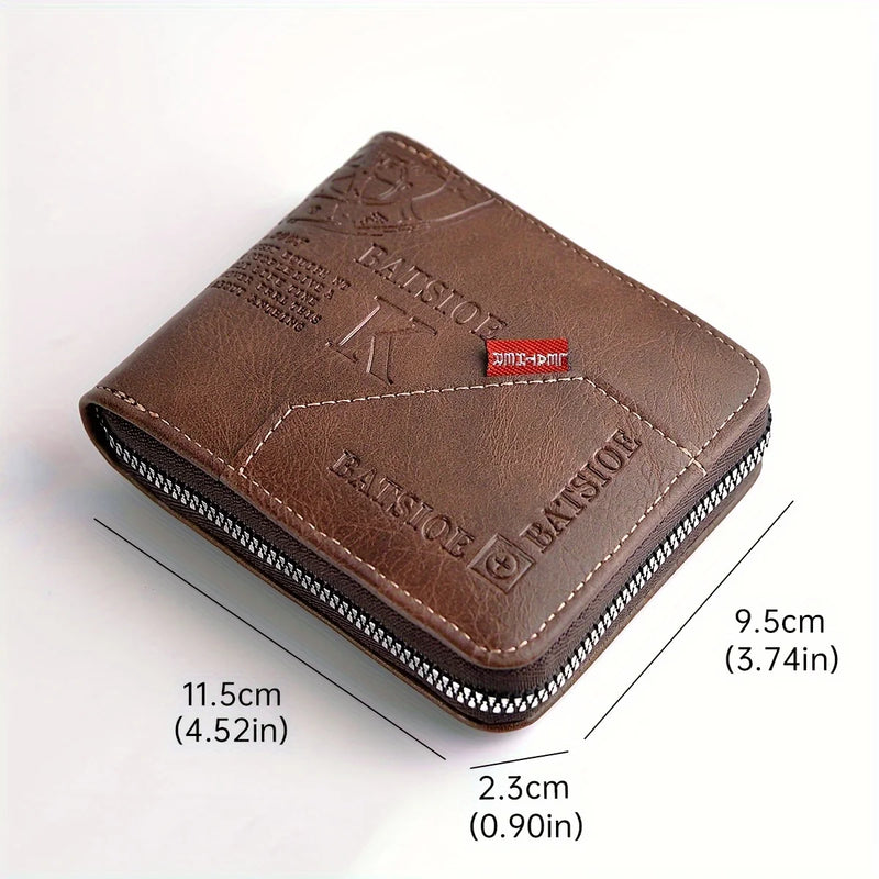 Carteira Masculina Compacta em Couro PU – Com Zíper, Porta-Cartões e Porta-Moedas