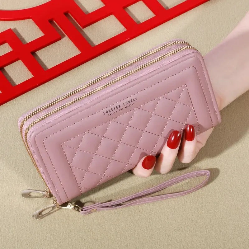 Carteira Feminina Longa de Couro PU – Luxuosa, com Duplo Zíper, Porta Cartões, Porta Moedas com Tassel e Espaço para Celular